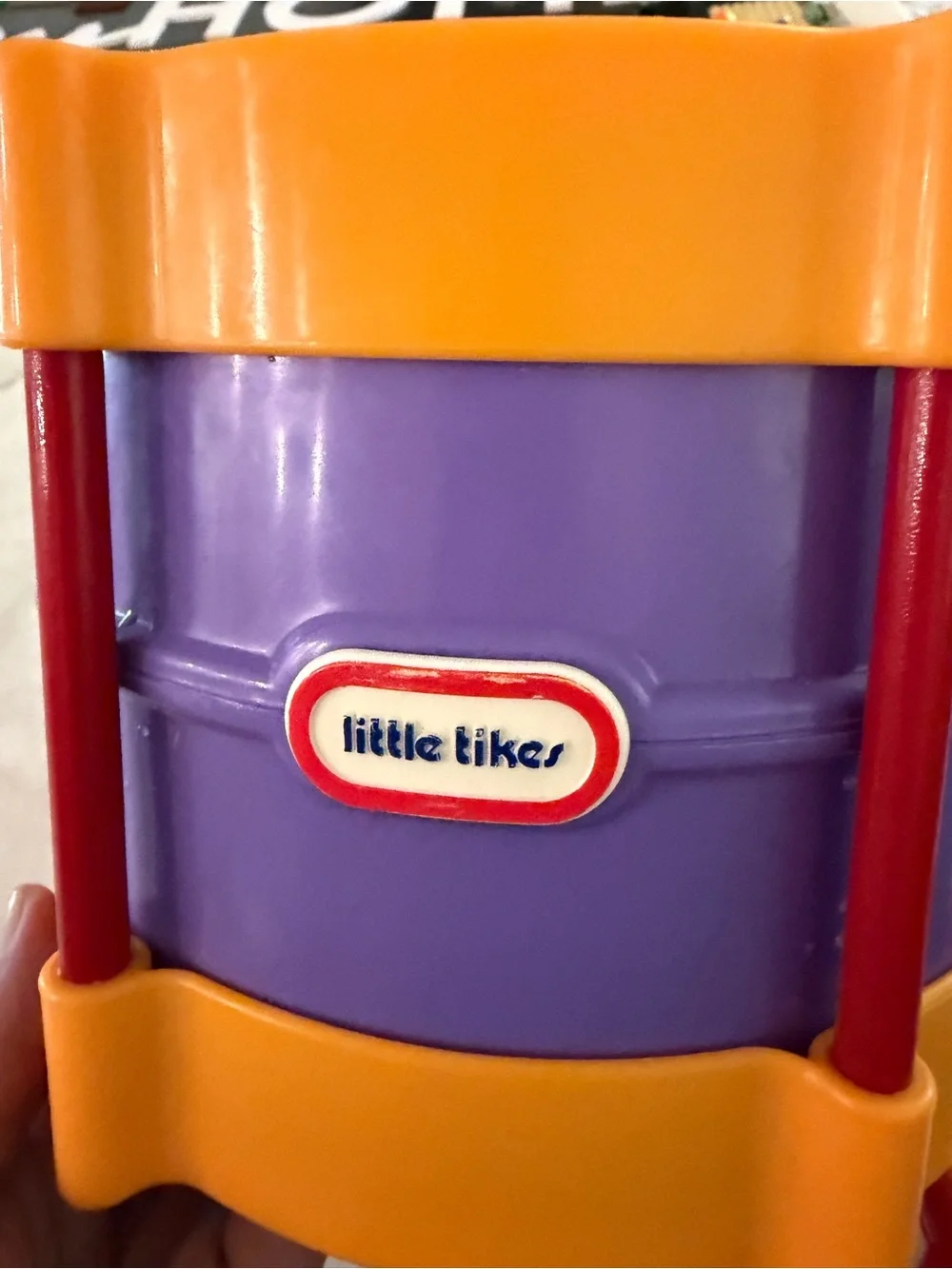 Little Tikes TOY DRUM with Drumsticks attached Red Blue Yellow Plastic Vintage